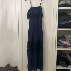 Navy maxi sundress with lace accents